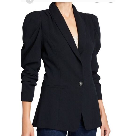 Ramy Brook Blazer Size 4 Black Puff Sleeve Fully Lined‎ Long Line Blazer - Picture 1 of 16